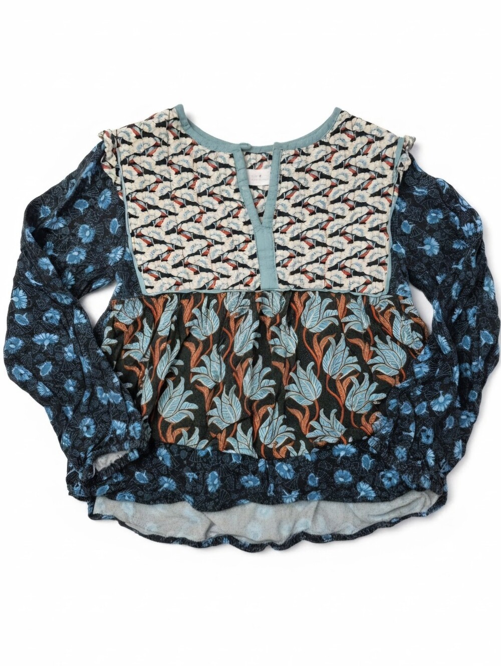 Zara Girls Patchwork Floral Quilted Yoke Peplum Blouse Top Size 7 (Fits 3T-4T)